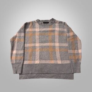 Laundry By Shelli Segal Gray and Light Pink Checkered Crewneck Sweater